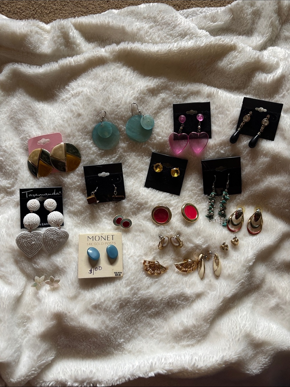 Assorted Women’s Earrings Collection - Pink, Aqua, Gold, Teal, White. 17 pair
